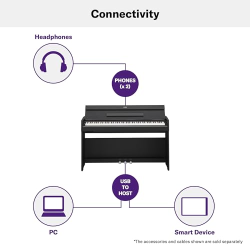 Image of Yamaha Arius Series Slim Digital Upright Piano, Grand Sound, Compact Weighted Keyboard, Black (YDPS35B)