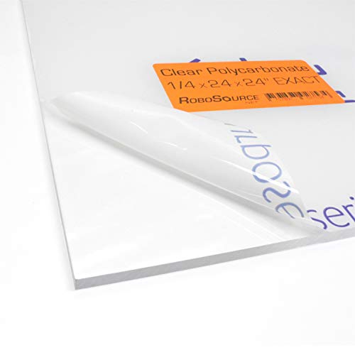 Polycarbonate Plastic Sheet 24" X 24" X 0.236" (1/4") Exact with EasyRuler Film, Shatter Resistant, Easier to Cut, Bend, Mold than Plexiglass. For Robotics Teams, Hobby, Home, DIY, Industrial, Crafts.