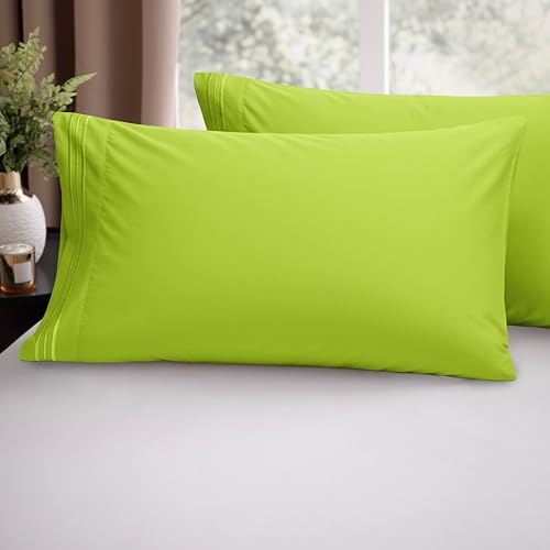 Image of Elegant Comfort Luxury Ultra-Soft 2-Piece Pillowcase Set 1500 Thread Count Egyptian Quality Microfiber Double Brushed-100% Hypoallergenic-Wrinkle Resistant, Standard /Queen Size, Lime
