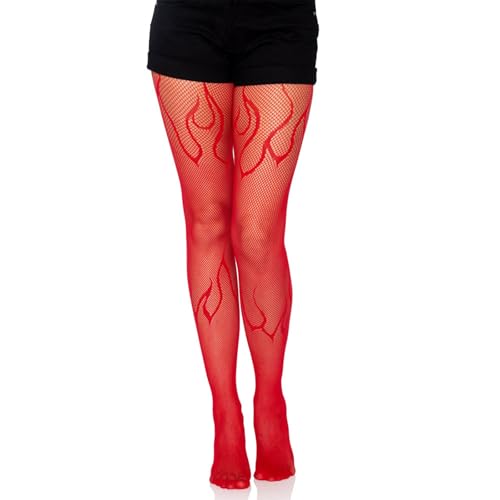 Fishnet Tights Flame Patterned Sexy Lace Stretchy Leggings Pantyhose Stockings for Women Halloween