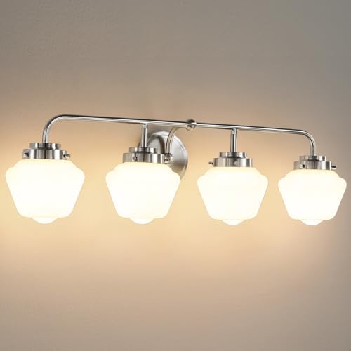 Bathroom Vanity Light Fixtures: 4-Lights Brushed Nickel Vintage L...