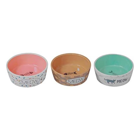 SanFeng Ceramic Cat Bowls Cat Food Bowls Non Slip Cat Pet Food & Water Bowls Feeder Bowls Pet Bowl Set of 3 for Dogs Cats Small Animals (Safe Food-Grade Ceramic Material) Cover