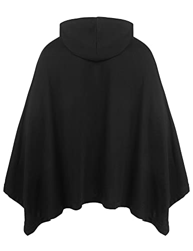 Coofandy Unisex Casual Hooded Poncho Cape Cloak Fashion Coat Hoodie Pullover With Pocket, Black, Large #TOP1
