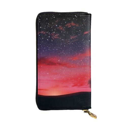 Red Sky at Night Starry Wallet for Men Women Long Purse Leather Clutch Large Business Handbag Travel Phone Holder Credit Card Holder Money Case with Zipper Leather Wallets Gift
