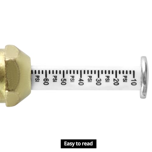 Image of QWORK 10-120 PSI Tire Inflator Gauge - Dual Head Chuck, 12-Inch Hose, Leak-Free Valve Core, Chrome-Plated Cast Steel, with 4 Way Tool and Valve Cores Tire Pressure Gauge