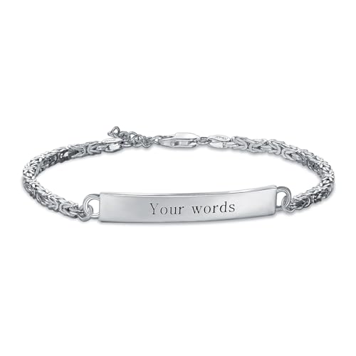 PEIMKO Custom Engraved Byzantine Sterling Silver Bracelet Personalized Bracelet - Custom Name Bracelets for Mom, Wife or Her - Perfect for Birthday, Christmas or Mother's Day Gift