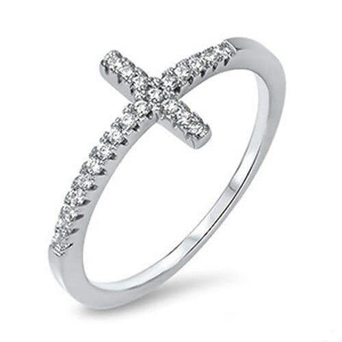 mingxinshangdian Bague plaquée Argent exquise pour Femmes Bague Croix chrétienne éternité Nouvelle Mode Cadeaux de fête Bijoux