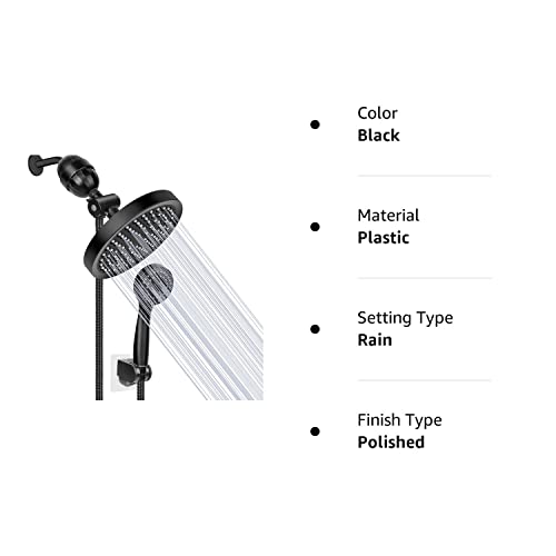 Taiker Filtered Shower Head, High Pressure Rainfall Shower Head/Handheld Shower Filter Combo, Luxury Modern Chrome Plated With 60'' Hose Anti-Leak With Holder (Black) #TOP7