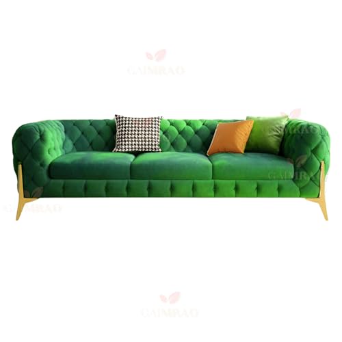 Image of 4 Seater Sofa Set Modern Classic Chesterfield Style Sofa Set with Pillows for Living Room, Bedroom and Office and Hallway Colour(3+1+OTTO Green FC)