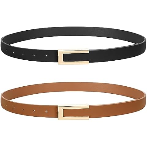 SUOSDEY 2 Pack Women Leather Belts for Dress Jeans Belt with Gold Buckle Belts for Women Cover