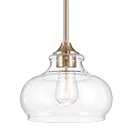 Kira Home Harlow 9" Modern Industrial Farmhouse/Schoolhouse/Rustic Pendant Light with Clear Glass Shade, Adjustable Hanging Height, Cool Brass Finish