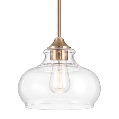 Kira Home Harlow 9" Modern Industrial Farmhouse/Schoolhouse/Rustic Pendant Light with Clear Glass Shade, Adjustable Hanging Height, Cool Brass Finish