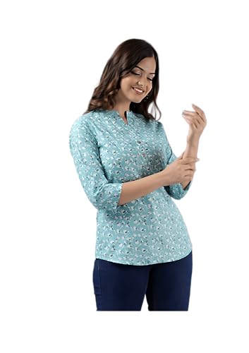 Image of Women's Cotton Printed Kurta Top | 3 /4 Sleeve Straight Kurti Casual Outings
