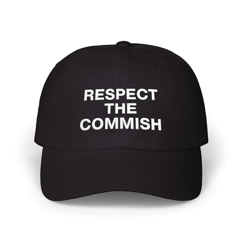 Respect The Commish Embroidered Dad Cap – Adjustable Fantasy Sports League Baseball Hat – Classic Low Profile Cotton Cap Black