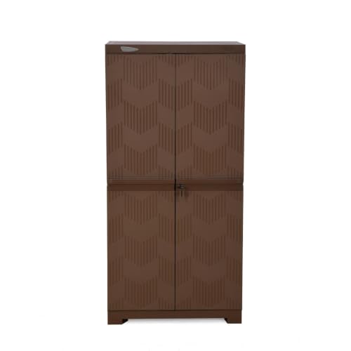 Image of Nilkamal Freedom FMM Wave Plastic Storage Cabinet|3-Year Warranty|Clothes Cupboard|Wardrobe|Almirah|for Home, Living Room, Bed Room|Adult & Kids|Rattan Dark Beige