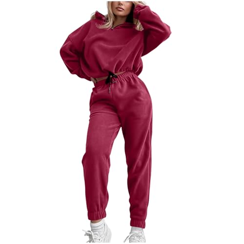 HAOLEI 2 Piezas Conjunto Deportivo Mujer Invierno Otoño Pantalon y Sudadera Media Cremallera Conjunto Deporte Fitness Running Gym Chándal Mujer Completo con Bolsillos Casual Traje Vestir Dos Piezas