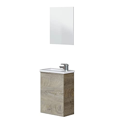 Arkitmobel Mueble de baño pequeño Compact suspendido Color Roble Alaska Estilo Moderno 58X40X2 cm (Lavabo Incluido)