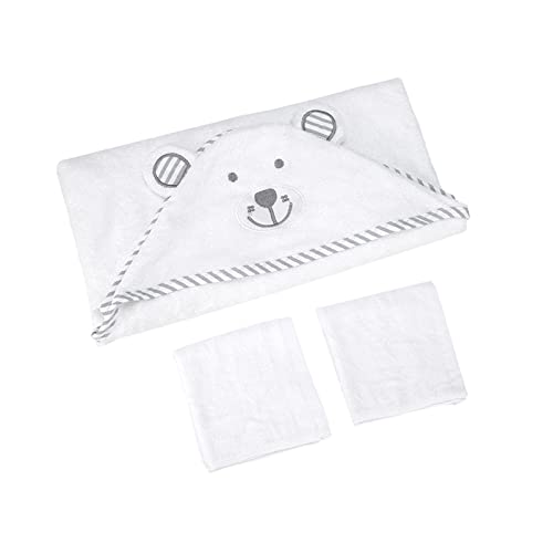 Fesjoy Kisdream Toalla con Capucha de Fibra de Bambú Orgánico para Bebé, Oso Pañuelo Bordado, Toalla Natural Suave para Niños Pequeños, Súper Absorbente y Gruesa