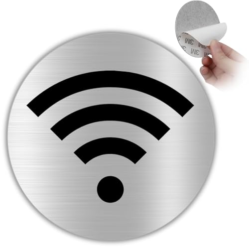 LEIASA | Señal Adhesiva WiFi - Diámetro Ø 100 mm - Grosor 0.8 mm - Aluminio - Rótulo de Zona WiFi - Signo Conexión WiFi - Cartel Adhesivo 3M WiFi Disponible - Señal WiFi - Aluminio de Calidad