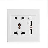 ❀Taille: 86 * 86 * 35mm JOYKK Socket + 2 USB + Switch Wall Socket Charger Chargeur Adaptateur Secteur AC/DC - Blanc