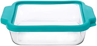 Anchor Hocking 8-inch Square Glass Baking Dish with Airtight TrueFit Lid, Teal, Set