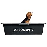 AP Supplies Dog Bath with Tap 65L – Heavy Duty Plastic Dog Washing Tub with Drain Valve & Hose Connector – Rectangular 65 Litre Grooming Bath, Easy Clean, Portable, Black