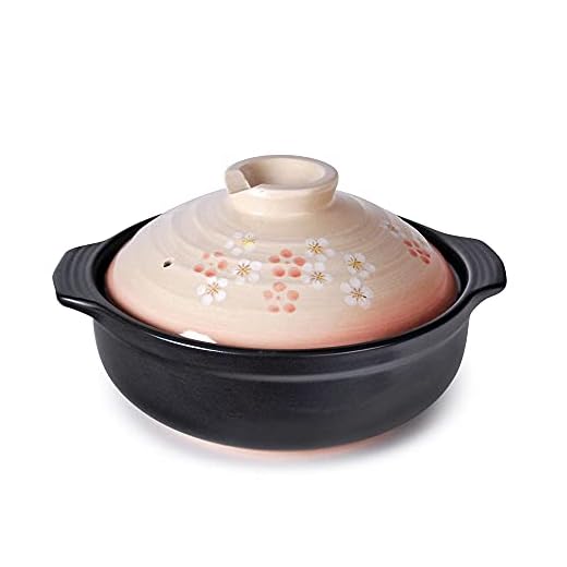 Hinomaru Collection Japanese Style Donabe Earthenware Clay Pot Hot Pot Casserole Sakura Cherry Blossom Hana Flower Design (54 fl oz (8.5"Dia))