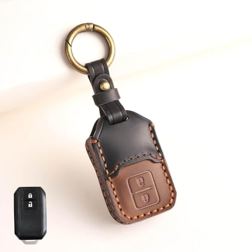 Image of keyzone dual leather key cover for Swift, DZire, Baleno, Ertiga, Grand Vitara, Brezza, Fronx, Jimny XL6, Ignis, Glanza, Urban Cruiser Hyryder, Rumion 2 button smart key