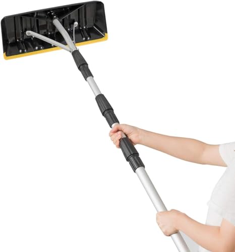 FANTASK 201-630 cm Schneeschaufel Dach, Aluminium Dachschneeräumer mit Kantenschutz, Schneeschieber Schneeräumer Dachräumer mit Rutschfester Griff, Schwarz