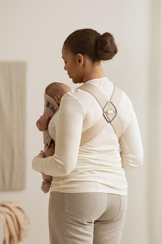 BabyBjörn Baby Carrier Mini, Beige, Woven | Newborn Carrier (7-25 lbs), Ergonomic, Easy-to-Use