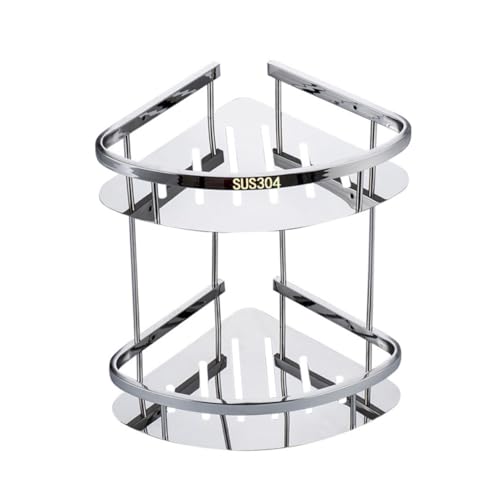 GRIRIW Estantería Rinconera Baño Doble Capa Acero Inoxidable Resistente Soporte Almacenamiento sin Taladro Organizador Práctico para Cocina y Dormitorio