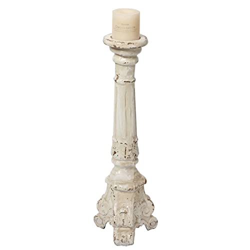 Sofe Antique Resin Floor Candle Holders 28 Inch Tall, Distressed White Large Candle Holders Decor Wedding, Handcrafted Vintage Candlestick Holders, European Pedestal Candle Stand Home Garden Ornament #TOP4