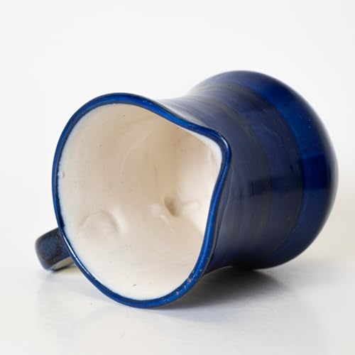 Image of KALAKRITI 350 ml Glossy Blue Ceramic Milk Pot & Creamer | Handmade Pouring Mug with Handle | Multipurpose Coffee, Tea, Sauce & Syrup Server | Table Pitcher for Cafe & Home Use (Set of 1)