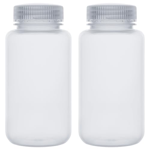 Labasics 2-Pack Wide Mouth Reagent Bottles, Polypropylene, Acid and Base Resistant, Leakproof Cap for Solvent Storage in Laboratory, 250 ml