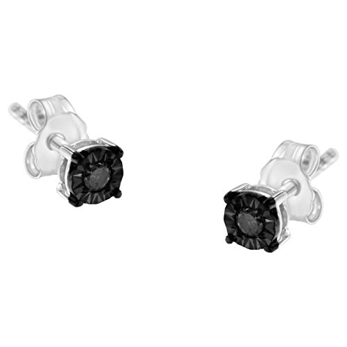 .925 Sterling Silver 1/10 Cttw Round Brilliant-Cut Black Diamond Miracle-Set Stud Earrings (Fancy Color-Enhanced, I2-I3 Clarity)