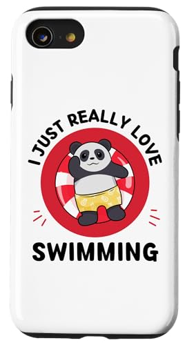 Custodia per iPhone SE (2020) / 7 / 8 Simpatico panda Kawaii I Just Really Love Swimming Lover