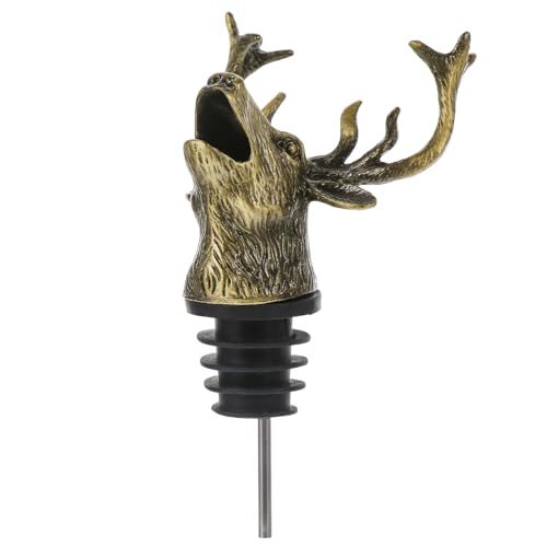 KICHOUSE Tapón Vertedor de Vino Cabeza de Alce en Aleación de Zinc Antigoteo Color Bronce Verde Decorativo y Práctico para Botellas de Vino en Navidad
