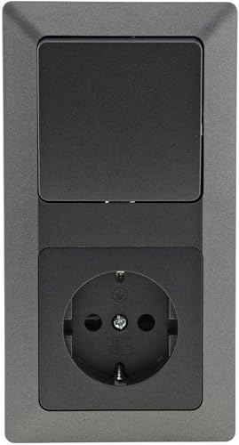 MILOS Steckdose mit Schalter Kombination Unterputz 230V 16A Schutzkontakt-Steckdose Wechselschalter Lichtschalter Rahmen Klemmanschluss Grau Anthrazit