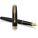 Parker Sonnet - Pluma estilográfica (lacada en negro mate, con adorno dorado y plumín de punto fino, en estuche)