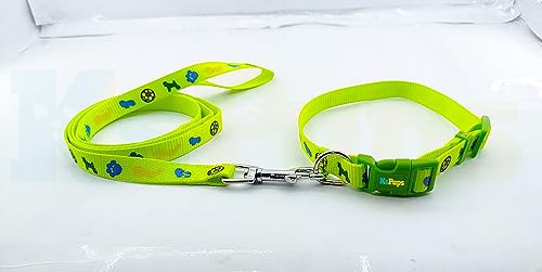 Image of 15mm Soft Printed Dog Collar and Leash Set I Puppy Printed, Adjustable Nylon Collar with Leash I for Small and Medium Dogs (Yellow)