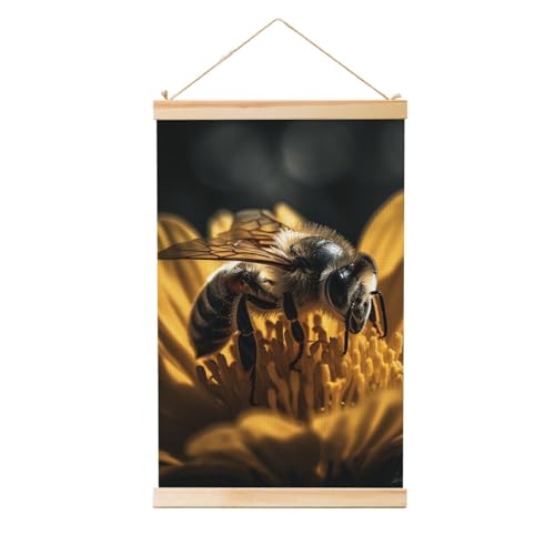 Poster mural abeille sérieuse cadre bois suspension moderne 91x61