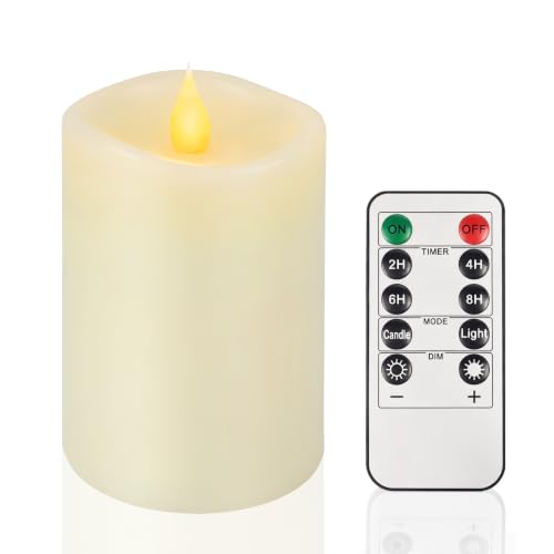 Image of 3x4 Flickering Flameless Candles Set of 1,4 inch Real Wax LED 600 Hours Battery Candles with Timer Remote,Control for Wedding Party Indoor,Ivory
