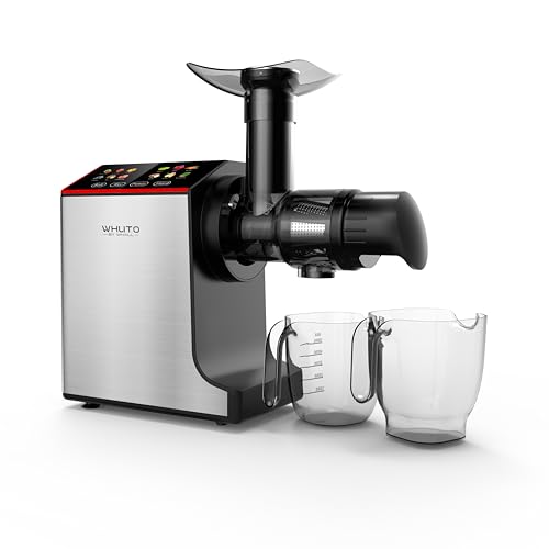 Image of Whuto Masticating Juicer Machines, Cold Press Juicer, Easy to Clean with Brush, Touch Screen Stainless Juicer Machines for Vegetable & Fruit, Juice Maker with Quiet Motor & 2 Speed Modes, Red