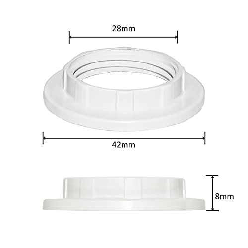 Lampshade Reducer Ring E14 Screw Collar Ring 28MM, Fittings for Table Lamp, Ceiling Lights, Plastic Screw Bulbs Lamp Holder Twist Lock Socket Replacement - White, Pack of 6