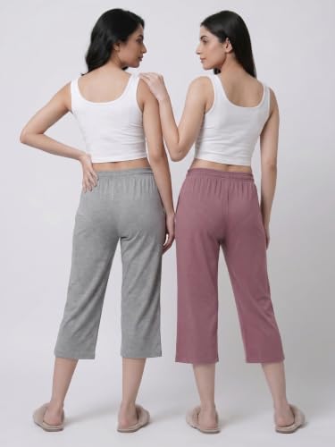 Image of Fflirtygo Women's Cotton Plain Calf Length Capri | Nightwear Short Pyjama | 3 /4th Solid Pyjama Pant | Regular Fit Casual & Lounge Wear Capri Combo (Pack of 2)