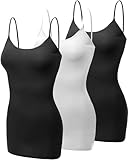 Emmalise Women's Basic Casual Long Camisole Cami Top Value Combo - 3Pk - 2Black, White, Medium