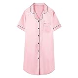 Schbbbta Girls Satin Nightgown Button Down Short Sleeve Silky Sleepwear Nightshirt Dress, Q-Pink, 11