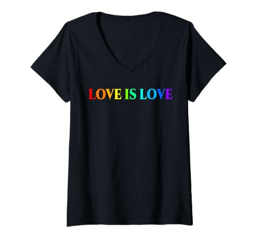 Damen Love is love LGBT Gay Pride Month Regenbogen Design T-Shirt mit V-Ausschnitt