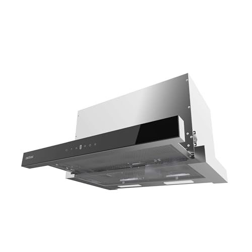 Cecotec Cappa Telescopica 60 Cm Flux Tlt 605500 Glass Black A++. Motore 70W, Basso Consumo, Fronte Vetro Bianco, Aspirazione 550M³/H, Controllo Tattil