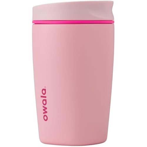 Owala SmoothSip Slider Insulated Stainless Steel Coffee Tumbler, Reusable Iced Coffee Cup, Hot Coffee Travel Mug, BPA Free 12 oz, Pink (Pucker Up)